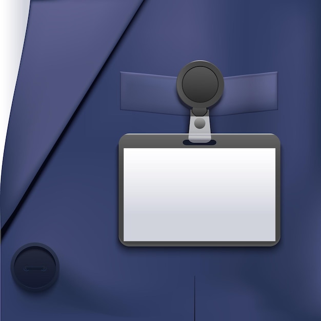 Vetor realista detalhado 3d vazio template mockup badge holder em blue classic suit businessman