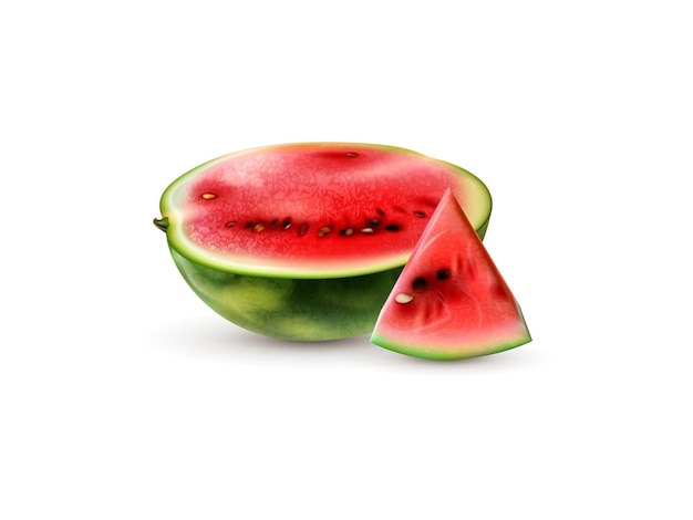 Realista melancia fruta fatia pedaço e cubo suculenta 3D ilustração vetorial de melancia