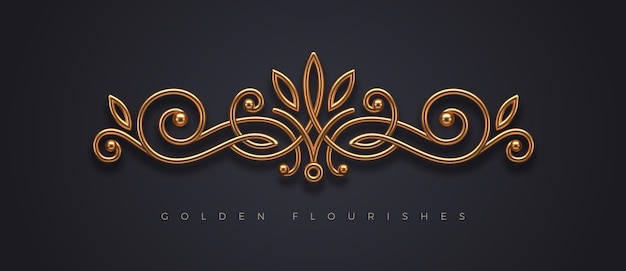 Vetor realista ouro metal floresce ornamento elemento de design de luxo para convite