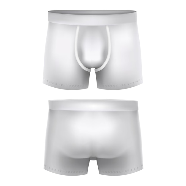 Vetor realistico detalhado 3d white blank boxer briefs template mockup set vector