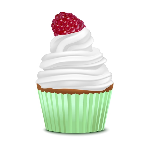 Vetor realistico detalhado cupcake 3d com berry doce sobremesa de muffin de padaria em uma ilustração vetorial branca