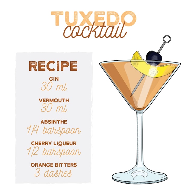 Receita de Ilustração de Coquetel de Smoking com Ingrediente