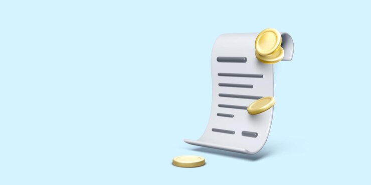 Vetor recibo de dinheiro 3d no ícone de estilo cartoon conta de papel com moeda de ouro elemento de design de negócios para banners