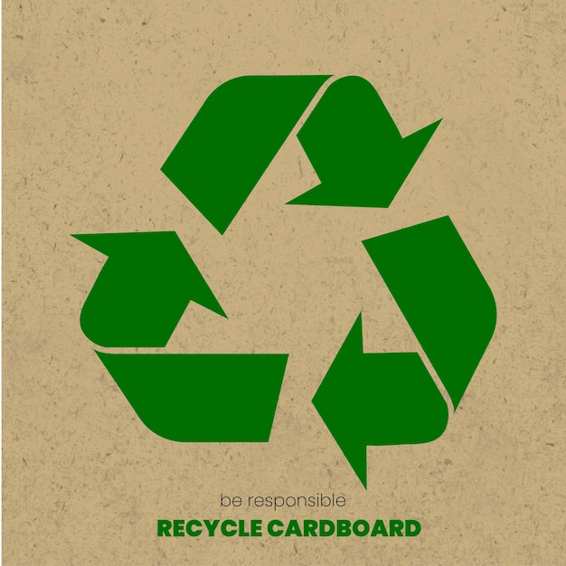 Reciclagem de papelão. Símbolo de setas de reciclagem verde em um fundo de papelão