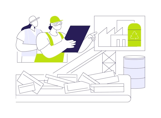 Reciclagem de resíduos industriais conceito abstrato ilustração vetorial trabalhadores controlam o processamento de metais