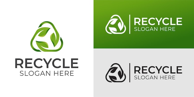 Vetor reciclagem de triângulo com folha verde, logotipo de ecologia de reciclagem ou design de ícone