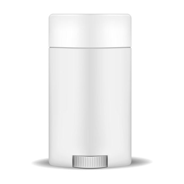 Recipiente branco em branco em bastão de desodorante com maquete vetorial realista da roda inferior