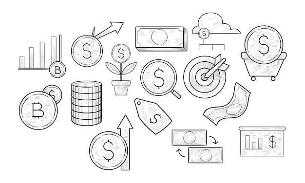 Vetor recolha de finanças desenhadas à mão