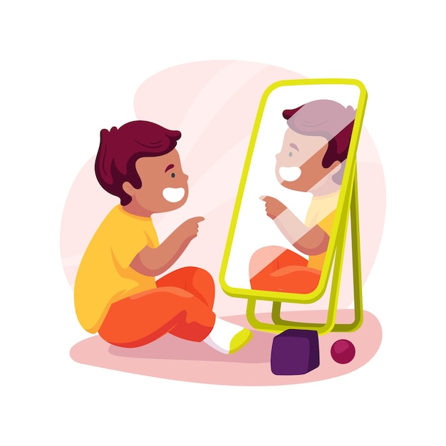 Vetor reconhecendo a si mesmo em uma ilustração vetorial de desenho animado isolada por espelho