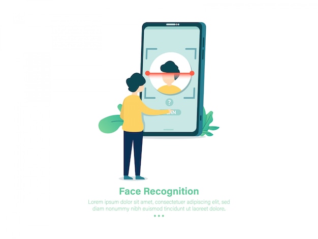 Vetor reconhecimento facial na ilustração de embarque