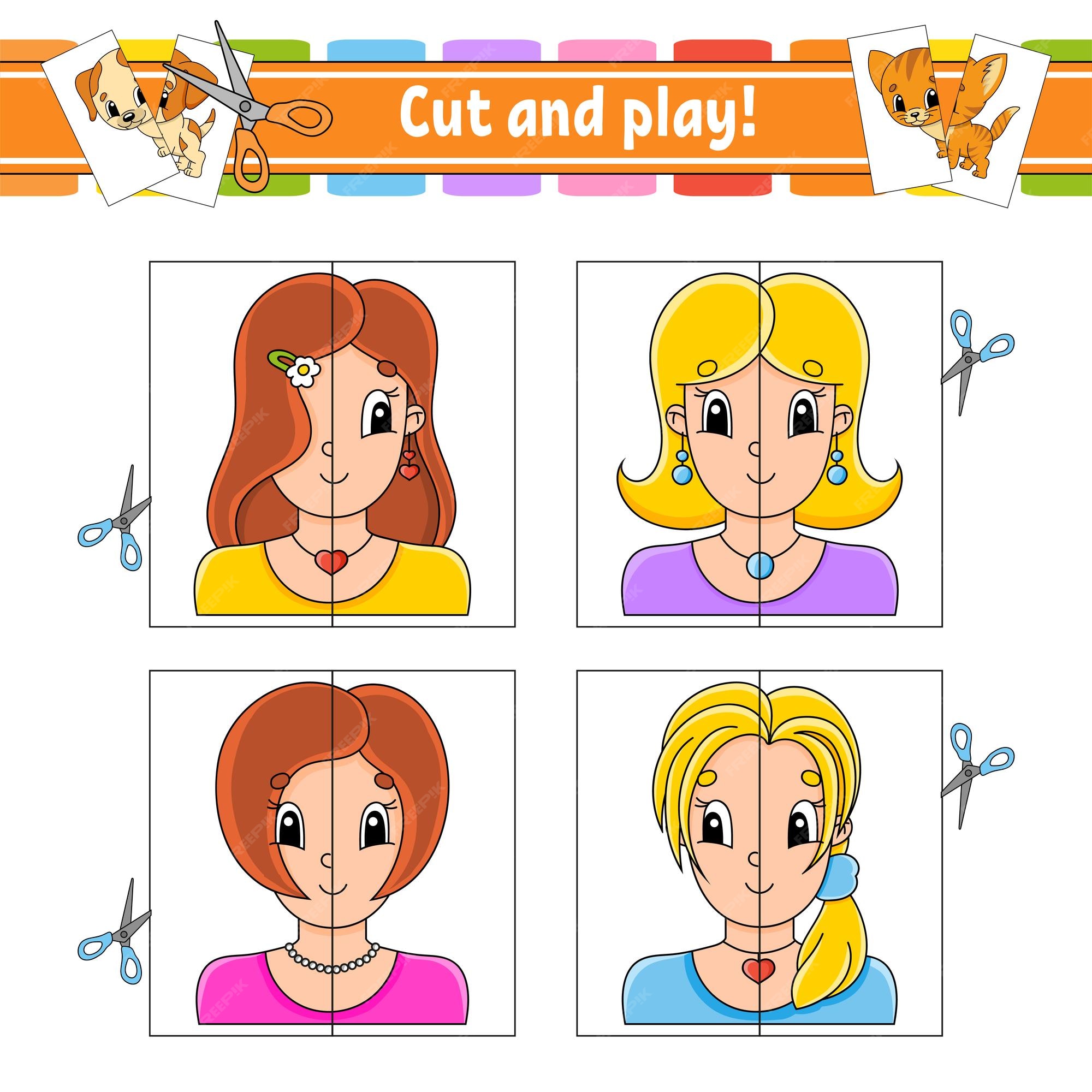 Quebra-cabeça para bebês cartões flash de nível fácil corte e jogue  planilha de atividades coloridas jogo para personagens de desenho animado  infantil ilustração em vetor