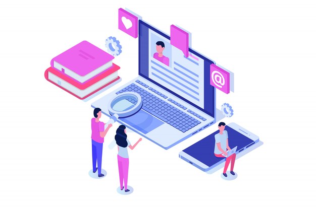 Recrutamento, conceito isométrico de busca de emprego. Use para apresentação, mídia social, cartões, banner da web. ilustração