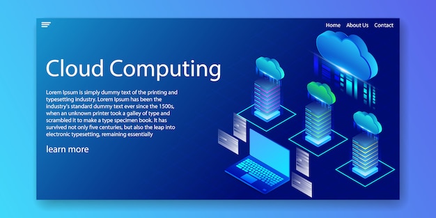 Vetor recursos de computação em nuvem isométrica, modelo de site.