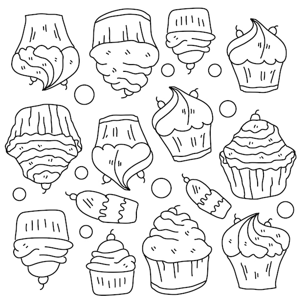 Vetor recursos de cupcake de padaria com estilo de linha