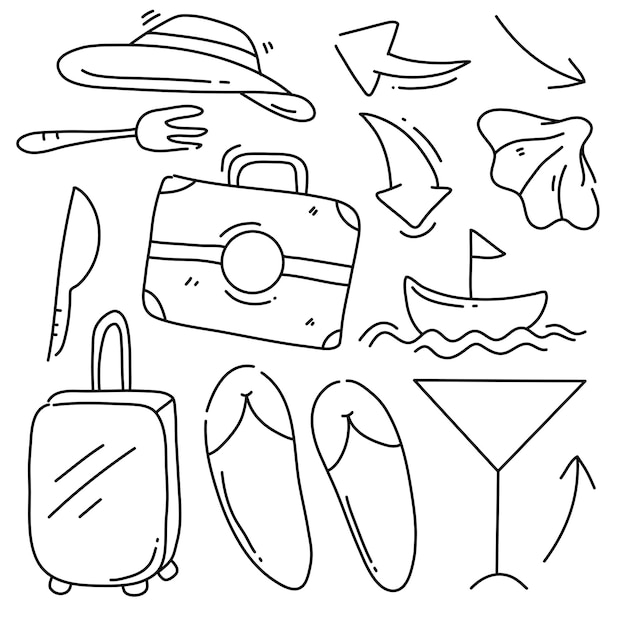 Recursos de viagem doodle set vector design