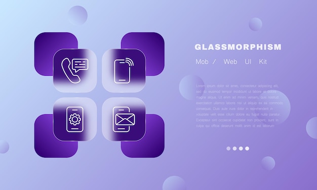 Recursos do telefone definir ícone chamar diálogo conversa correspondência nfs configurações de rede configurações sms mail estilo de morfismo de vidro ícone de linha vetorial para negócios e publicidade