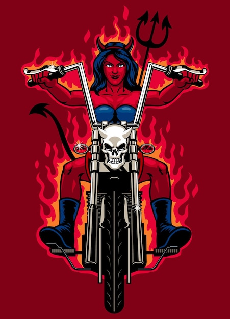 Red devil woman andando na motocicleta