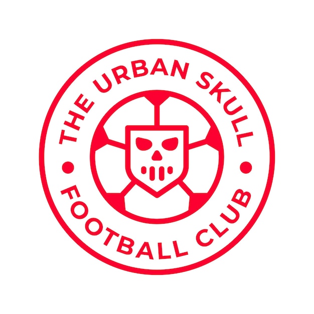 Vetor red emblem monoline logotipo do clube de futebol urban skull