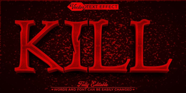 Red horror killer vector efeito de texto de objeto inteligente totalmente editável