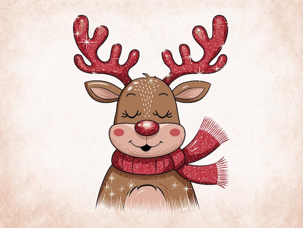 Red Nose Reindeer Sparkly Antlers Holiday Vector Design (Desenho de vetor de férias de renas vermelhas)
