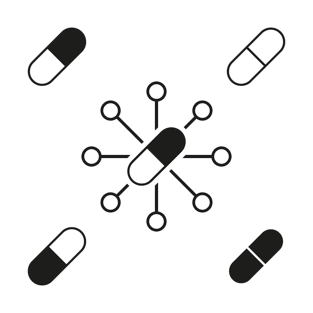 Vetor rede de comprimidos de medicamentos conectados conceito de tecnologia farmacêutica ilustração vetorial eps 10