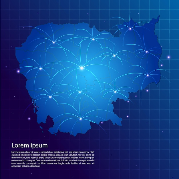 Vetor rede de internet do mapa do camboja