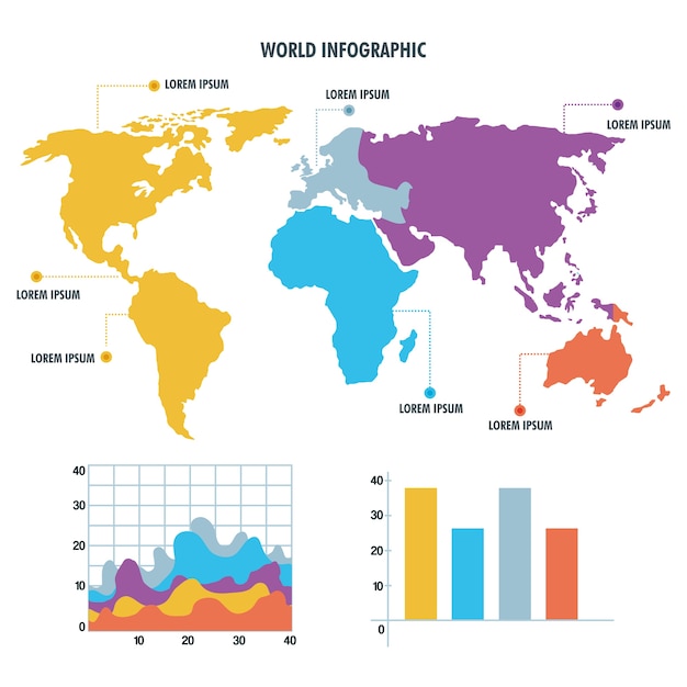 Rede de relatório de informações infográficas do mapa mundial