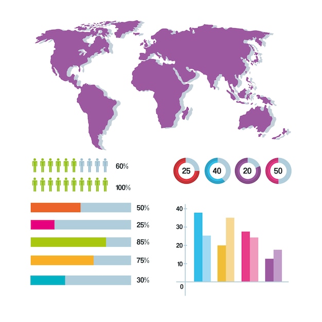 Rede de relatório de informações infográficas do mapa mundial