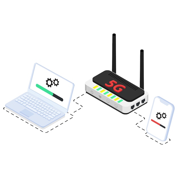Rede de roteador Wi-Fi doméstico isométrico