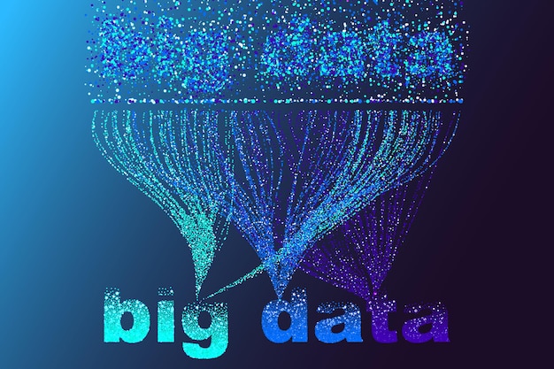 Rede de visualização de big data. Infográficos futuristas, onda 3d, fluxo virtual, som digital, música. Informações coloridas abstratas de grande volume de dados do vetor.