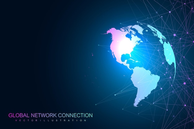 Rede global com ilustração do mapa mundial