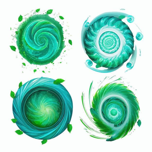 Vetor redemoinhos de ar fresco em espiral com folhas de hortelã verde png isolado no fundo ilustração vetorial dos desenhos animados