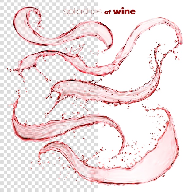 Vetor redemoinhos de respingo isolados de suco vermelho ou onda de vinho