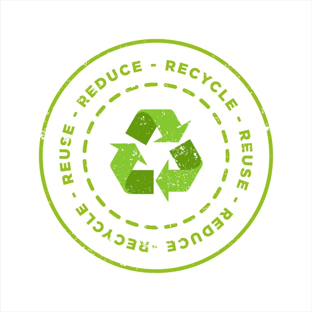 Vetor reduzir reciclar reutilizar o carimbo verde grunge materiais ecologicamente corretos ícone de modelo de crachá de borracha retrô