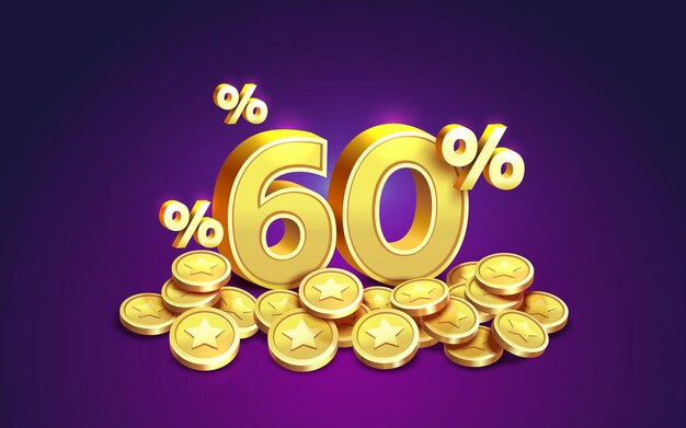 Reembolso 60 por cento de moedas de ouro, economia financeira, ilustração vetorial