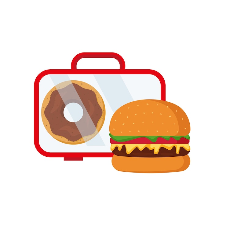 Vetor refeição e lanche de caixas de comida de merenda escolar. ilustração vetorial em estilo simples eps 10