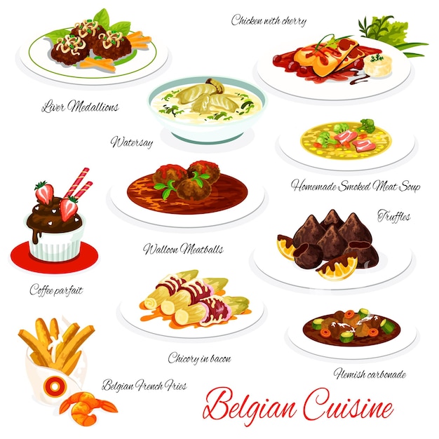 Refeições de menu de vetores de cozinha belga Comida belga