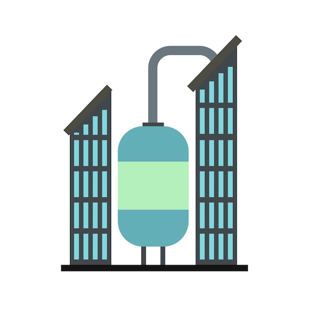 Vetor refinaria de petróleo ou ícone de planta química em estilo simples, isolado no fundo branco