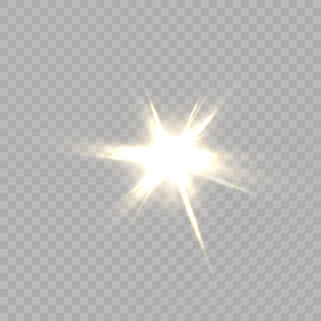 Vetor reflexo da estrela do sol png efeito de luz brilhante com raios e destaques para ilustração vetorial