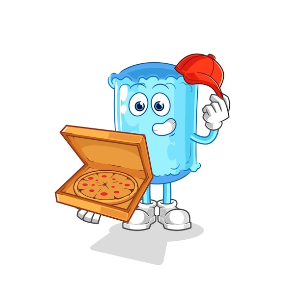 Reforçar o personagem de desenho animado de vetor de entregador de pizza de travesseiro