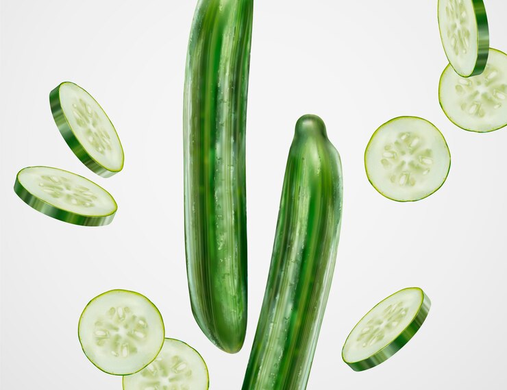Vetor refrescante elemento de design de pepino com um inteiro e fatiado