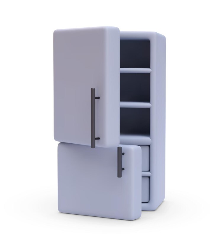 Vetor refrigerador cinza realista em 3d com sombra isolada em fundo branco ilustração vetorial
