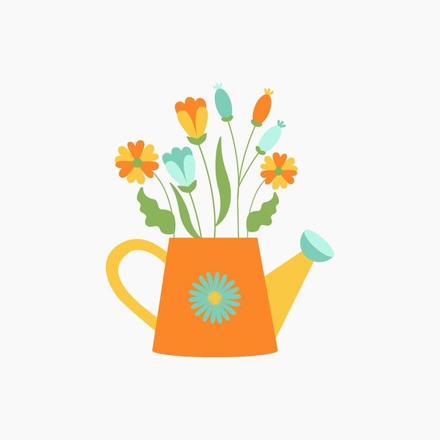 Regador com ilustração de flores de primavera