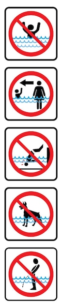 Regras da piscina tipo vertical sem sinal de mergulho sem sinal de animais de estimação sem fazer xixi no ícone da piscina e não nadar