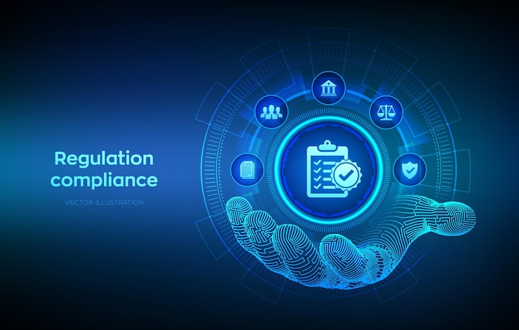 Vetor regulamento compliance controlo financeiro conceito de tecnologia da internet regras de conformidade