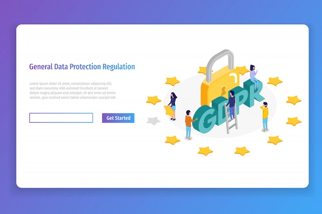 Regulamento geral de proteção de dados - conceito isométrico do gdpr. ilustração vetorial