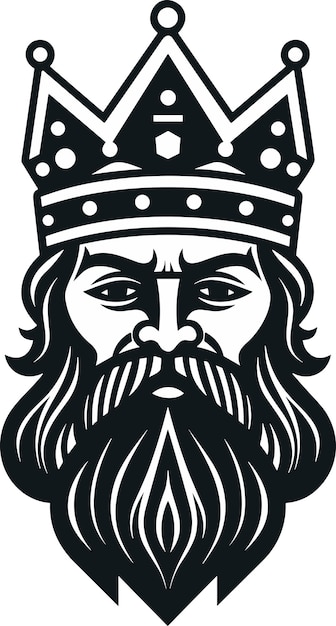 Rei barbudo com uma coroa na cabeça Logo Royal King symbol
