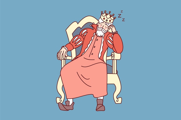 Rei entediado dormindo na cadeira