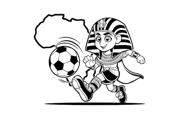 Vetor rei faraônico egípcio personagem de desenho animado mascote jogando futebol futebol equipe do continente africano