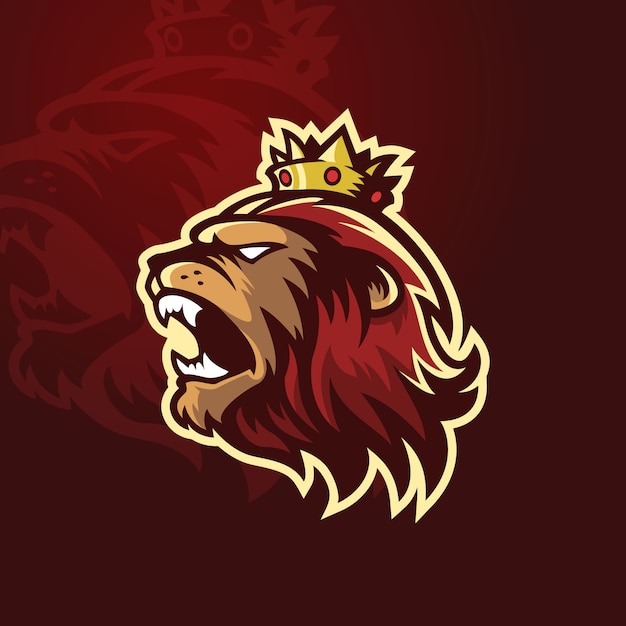 Vetor rei leão com logotipo de esporte de coroa